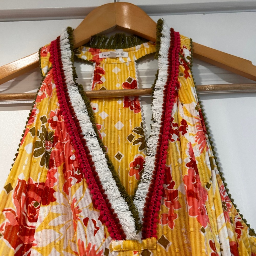 Poupette St Barth Floral Maxi Dress Fringe Women's XS Resortwear Vacation‎ Boho - Picture 7 of 14
